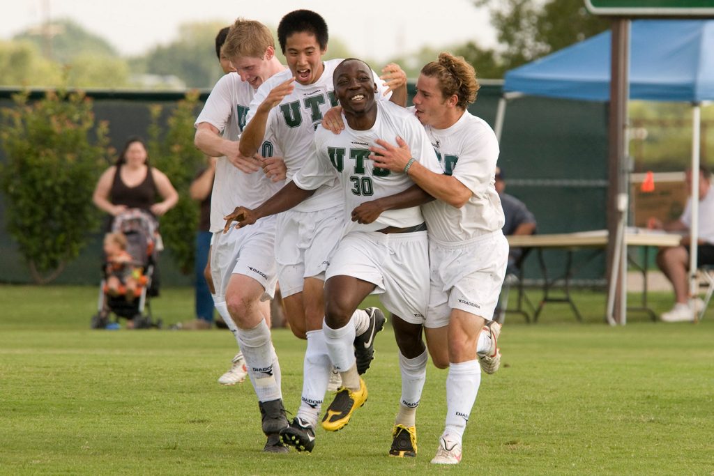 students from the men's soccer team