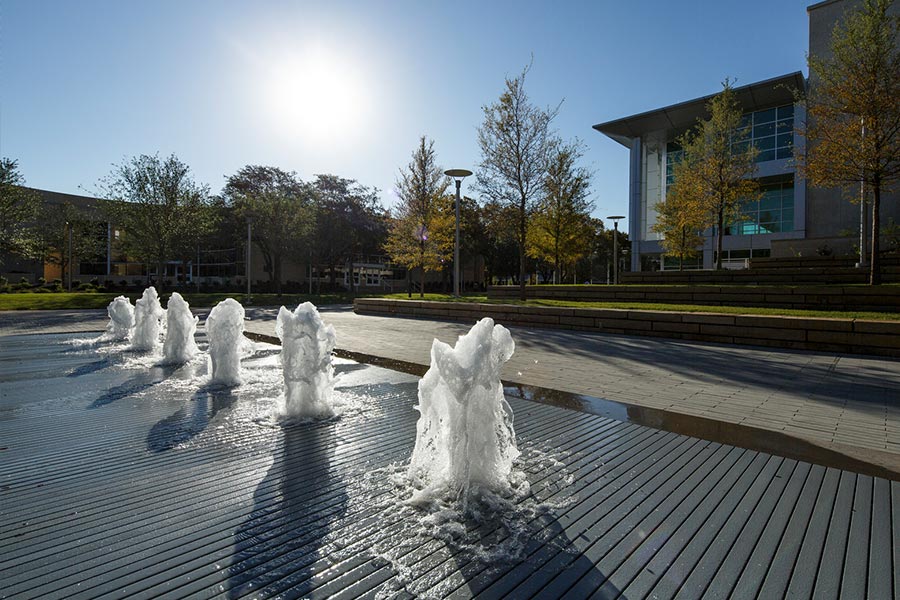 The fountains at TI Plaza.