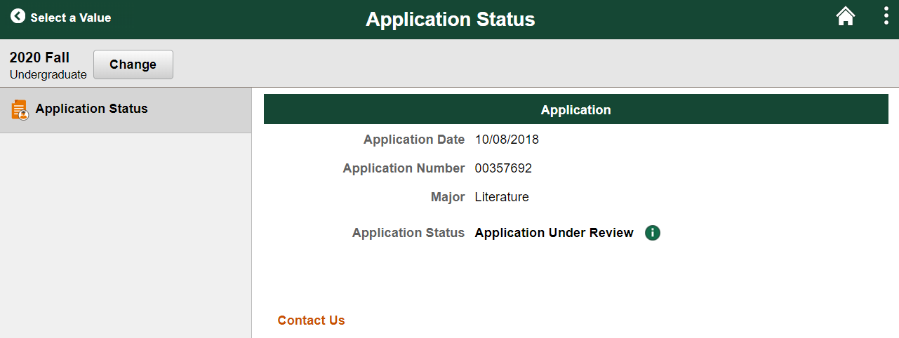 Screen shot of the application status page.